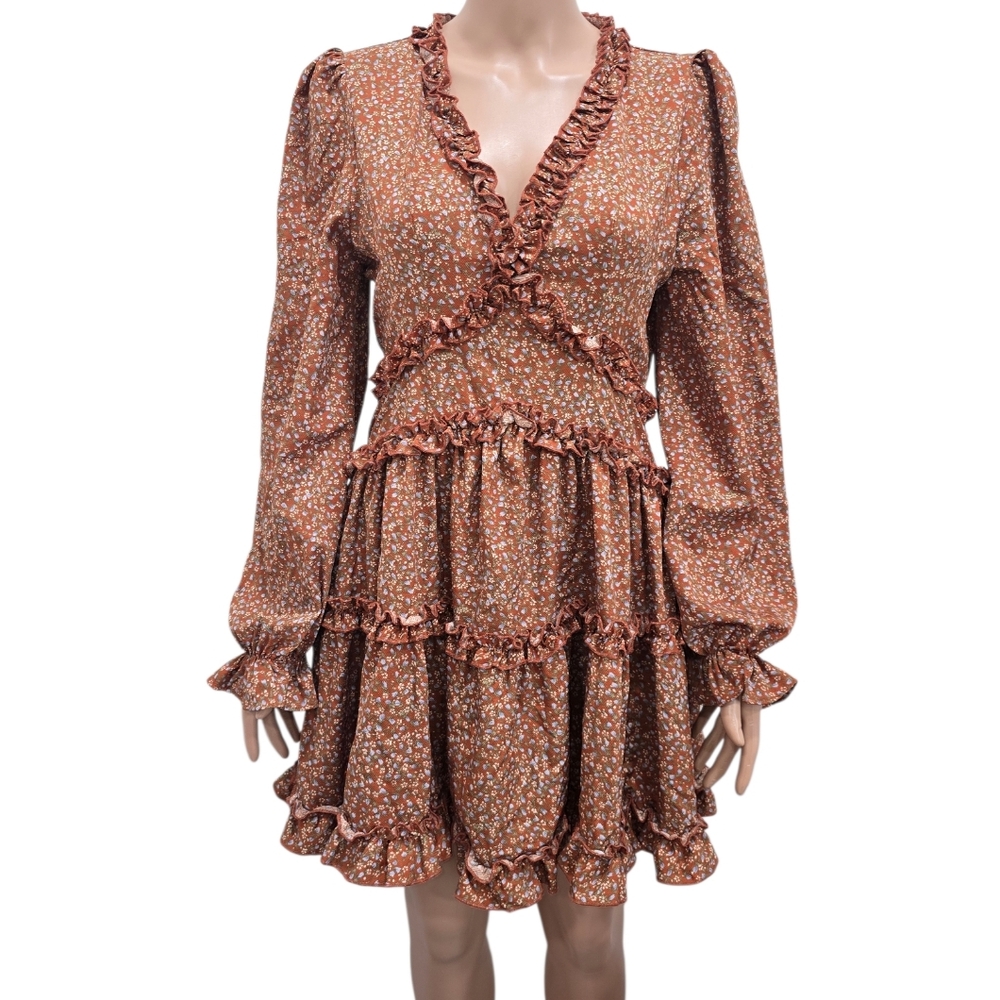 Lulus Admire You Orange Floral Print Ruffled Long Sleeve Mini Dress - Picture 8 of 12